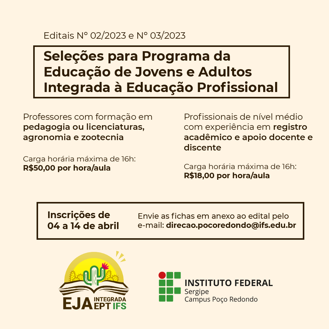 Campus Poço Redondo Seleção profisssionias EJA Integrada EPT redes sociais